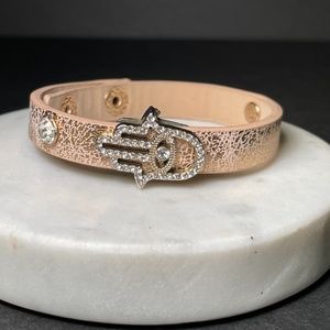 Vegan Leather & Crystal Hamsa Bracelet